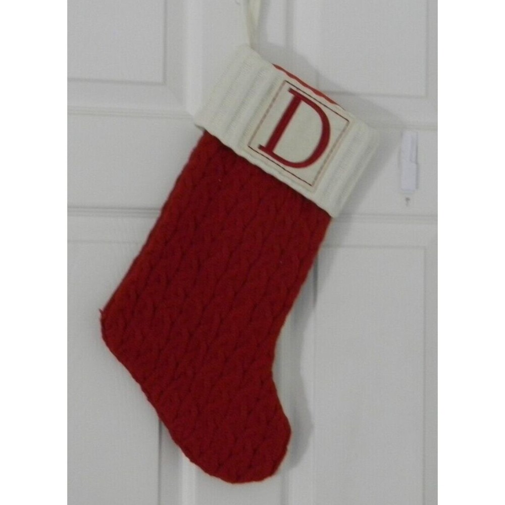 Christmas stocking red cable knit "D" monogram Kohl's 18"